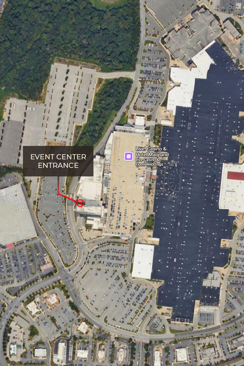 Aerial view of the Event Center entrance