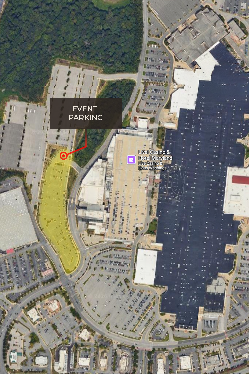 Aerial view of Event Center parking